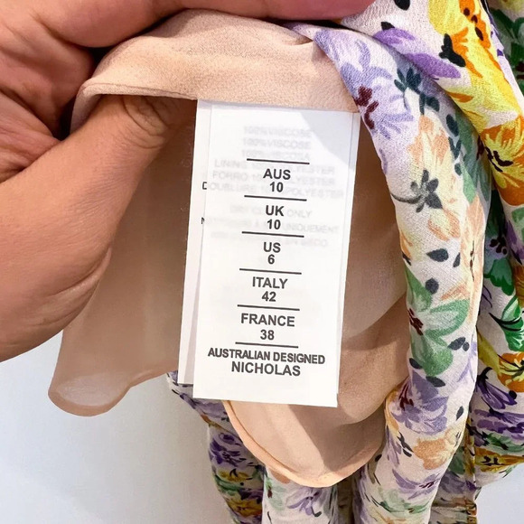 Nicholas Danielle Floral Deep V Neck Preppy Quarter Sleeve Tie Front Maxi Dress - Picture 6 of 9